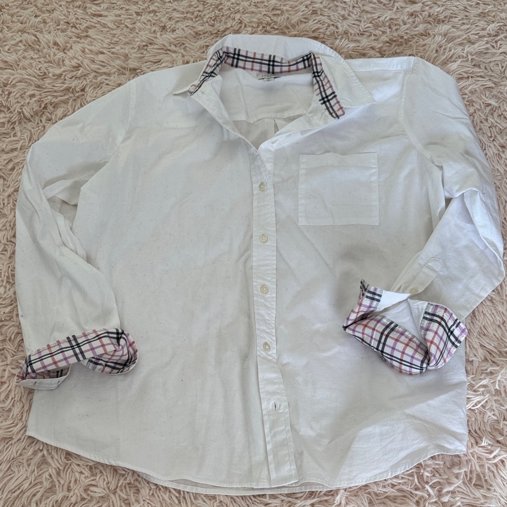 J. Crew White Shirt with Plaid Trim. Super pretty. Worn once.